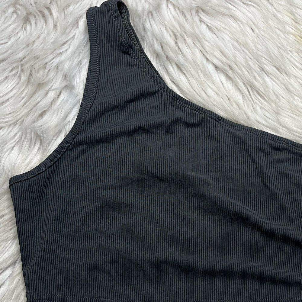 Verdusa One Shoulder Ribbed Crop Top Grey size Small - Picture 3 of 3
